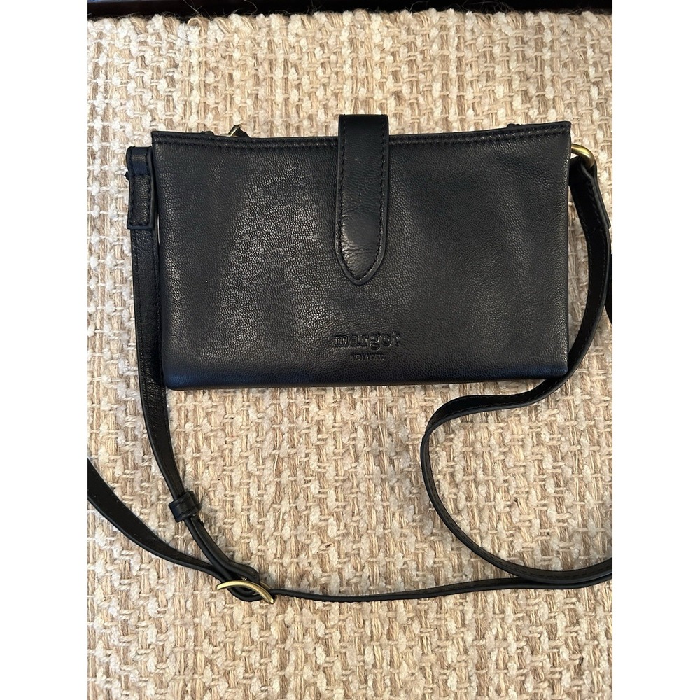 Margot New York Mini Black 100% Leather Crossbody Adjustable Strap Zip Close